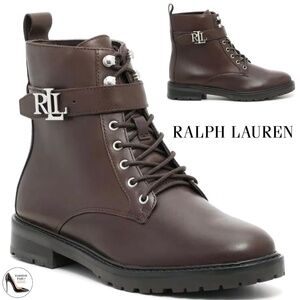 Ralph Lauren Women's Elridge Brown Leather Lace-up Ankle Boots Designer Bootie 6